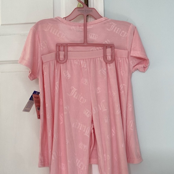 NWT JUICY COUTURE Pink 2pc Velvet Lounge Top&Pants Set with Rhinestone Logo - Picture 7 of 11